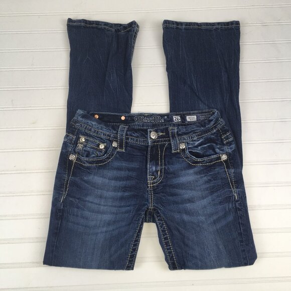 Miss Me Signature Bling Flap Pockets Low Rise Bootcut Jeans Womens Size 26 - Picture 7 of 7